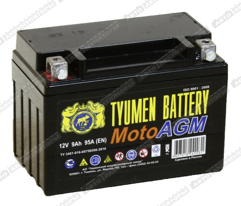Мотоаккумулятор Тюмень AGM 6МТС-9 (YTX9-BS)