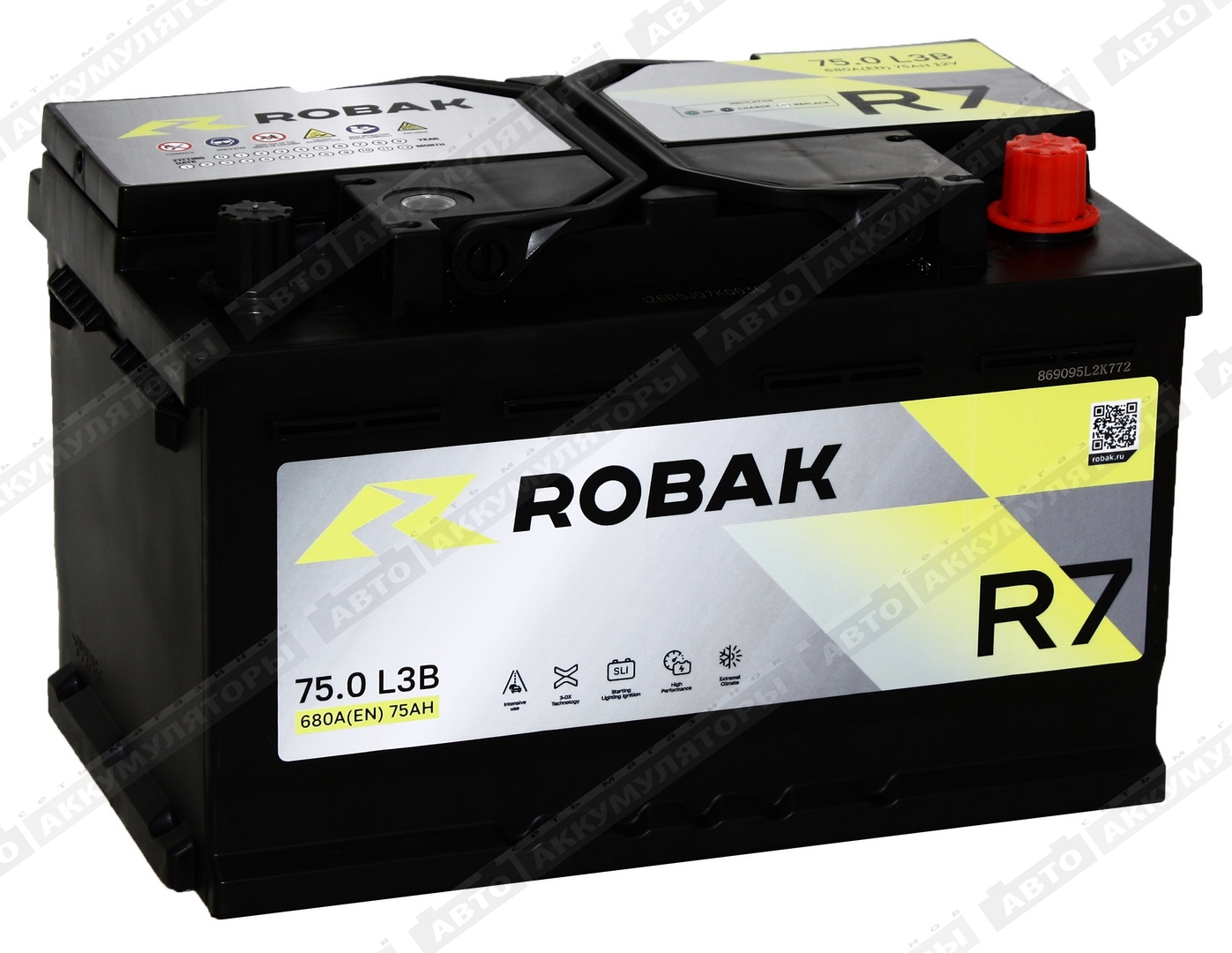 Robak R7 6СТ-75.0 VL (низкая) 75 Ач