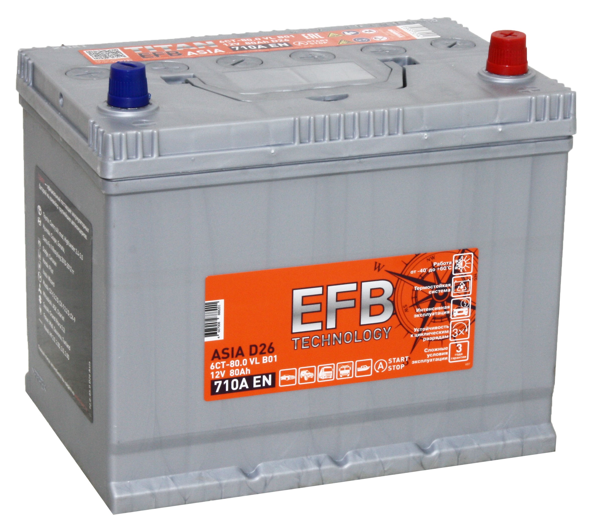 Titan Asia EFB 6СТ-80.0 VL (D26FL) 80 Ач