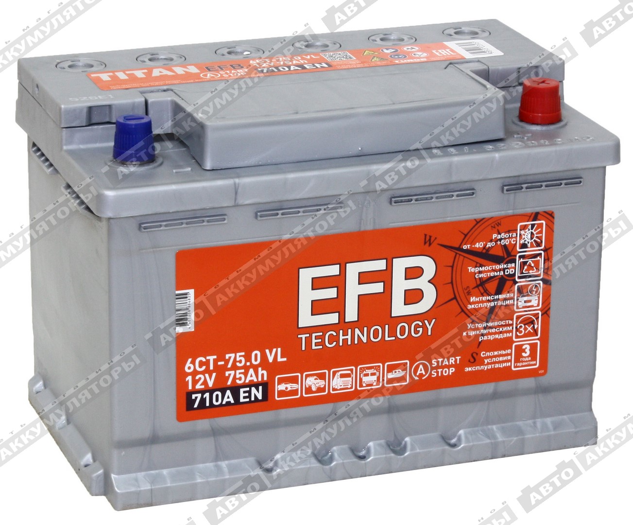 Titan EFB 6СТ-75.0 VL 75 Ач